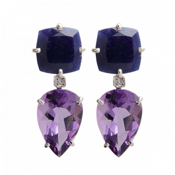 Серьги, артикул 401161, Золото 750°, Бриллиант, Аметист, Лазурит